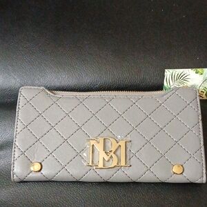 Badgley Mischka Quilted Gray Wallet with Gold Accents